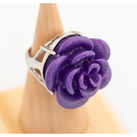 Vintage Art Nouveau Purple Rose Ring Size 8 - T13 - Picture 1 of 3